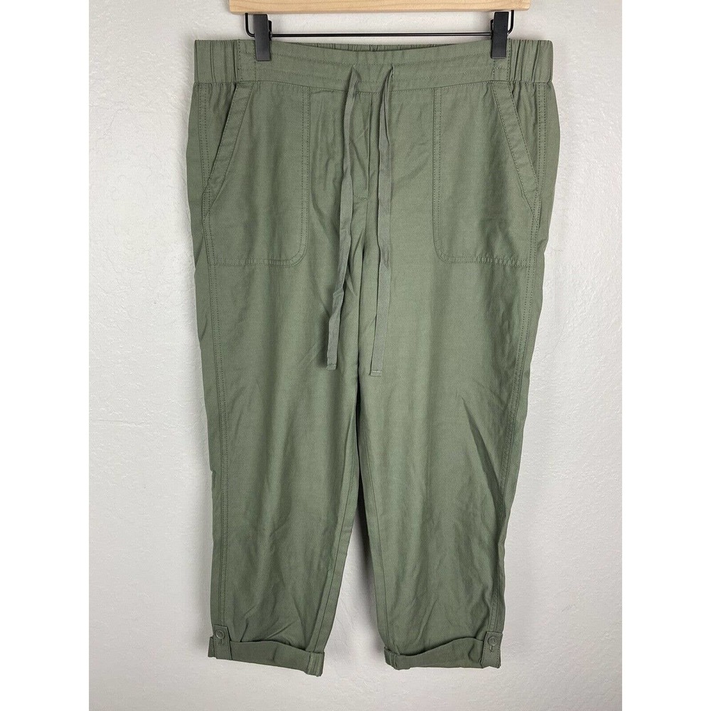 Talbots Crop Pants Women’s Size 10 Cotton Tencel Cuffed Green Drawstring Jogger